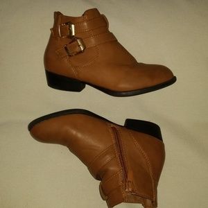 Cognac Faux Leather Ankle Boots